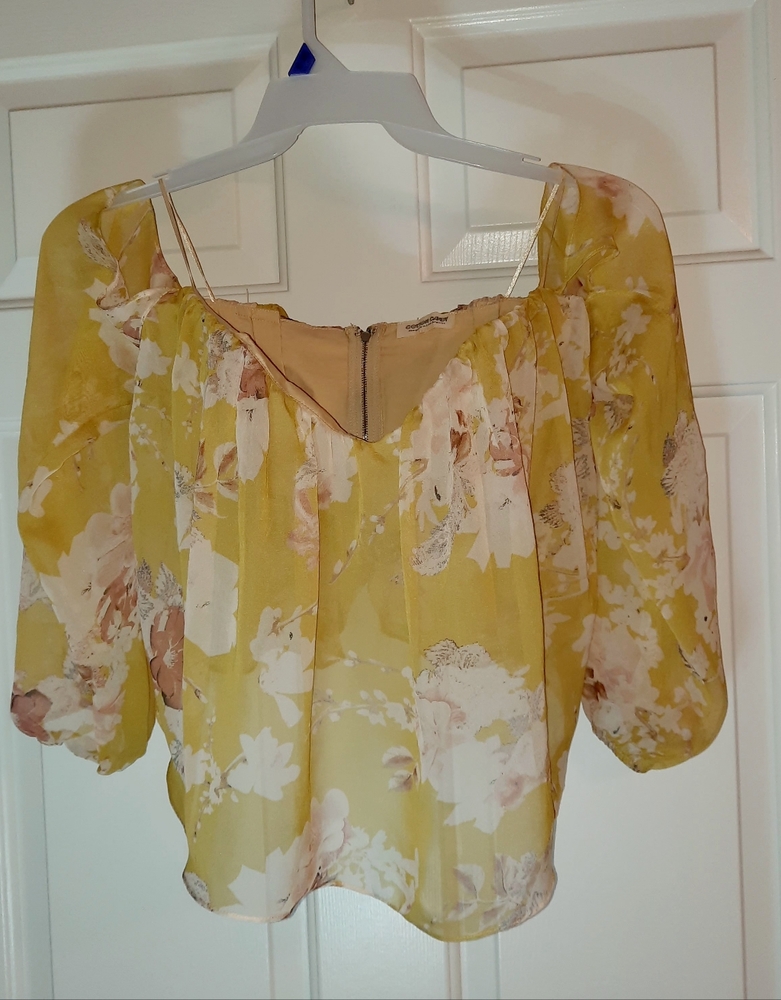 Cotton candy sheer crop top no size with measurements in pics floral zip up